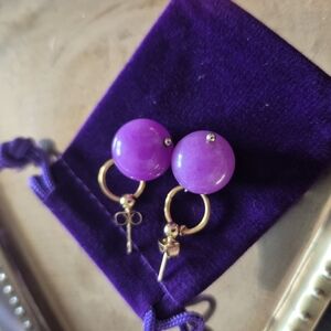 Purple Jade Ball and Gold Post Pierce  Earrings